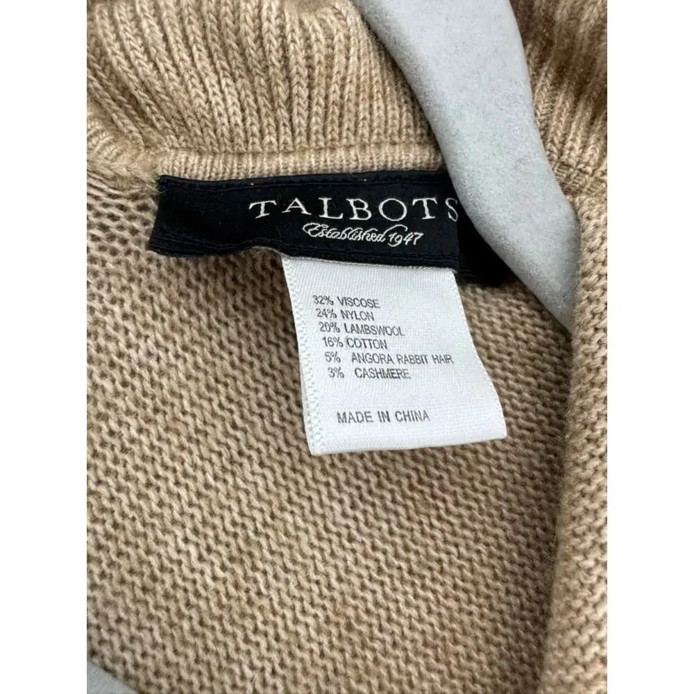 Talbots Ruffle Trim Open Front Poncho Wrap Camel Tan Wool Cashmere Blend OS